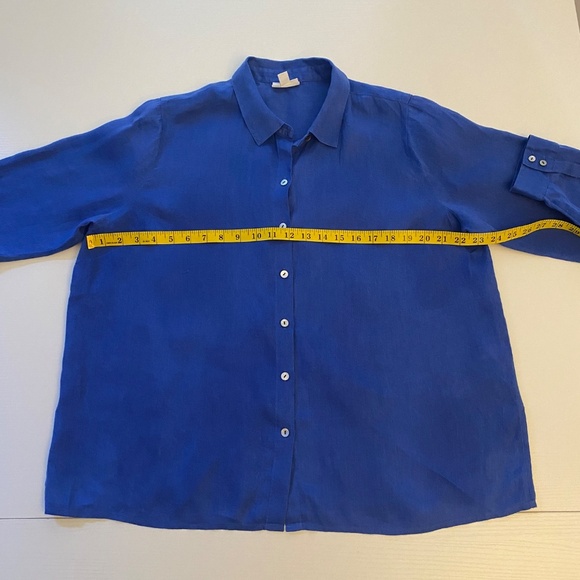 J. Jill Love Linen Royal Blue Button Down Shirt Size Large Petite - Picture 9 of 15